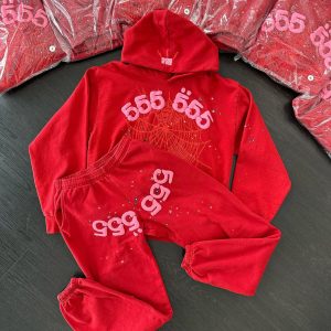 Sp5der Worldwide Red Angel Number 555 Hoodie Red the front side - Photo 4