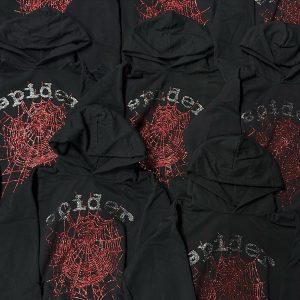 Sp5der OG Rhinestone Logo Hoodie Black the front side - Photo 3