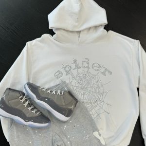 Sp5der OG Rhinestone Logo Hoodie White the front side - Photo 2