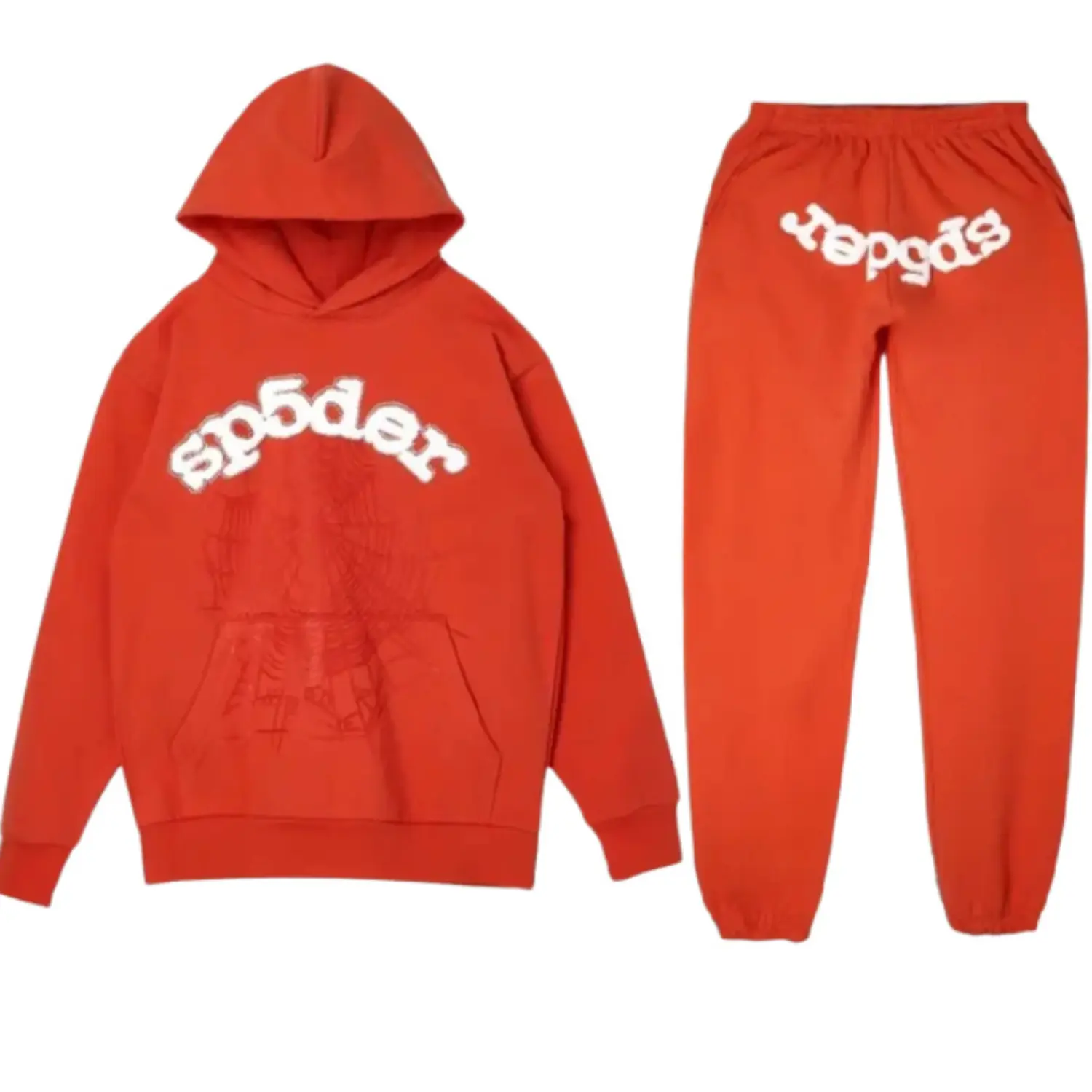 Orange Logo Spider Worldwide Tracksuit | sp5der-hoodie.com Photo 1 shows Orange Logo Spider Worldwide Tracksuit from the front side