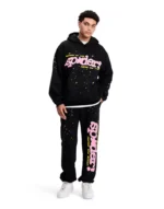 Sp5der P*NK Hoodie Black V2 the front side