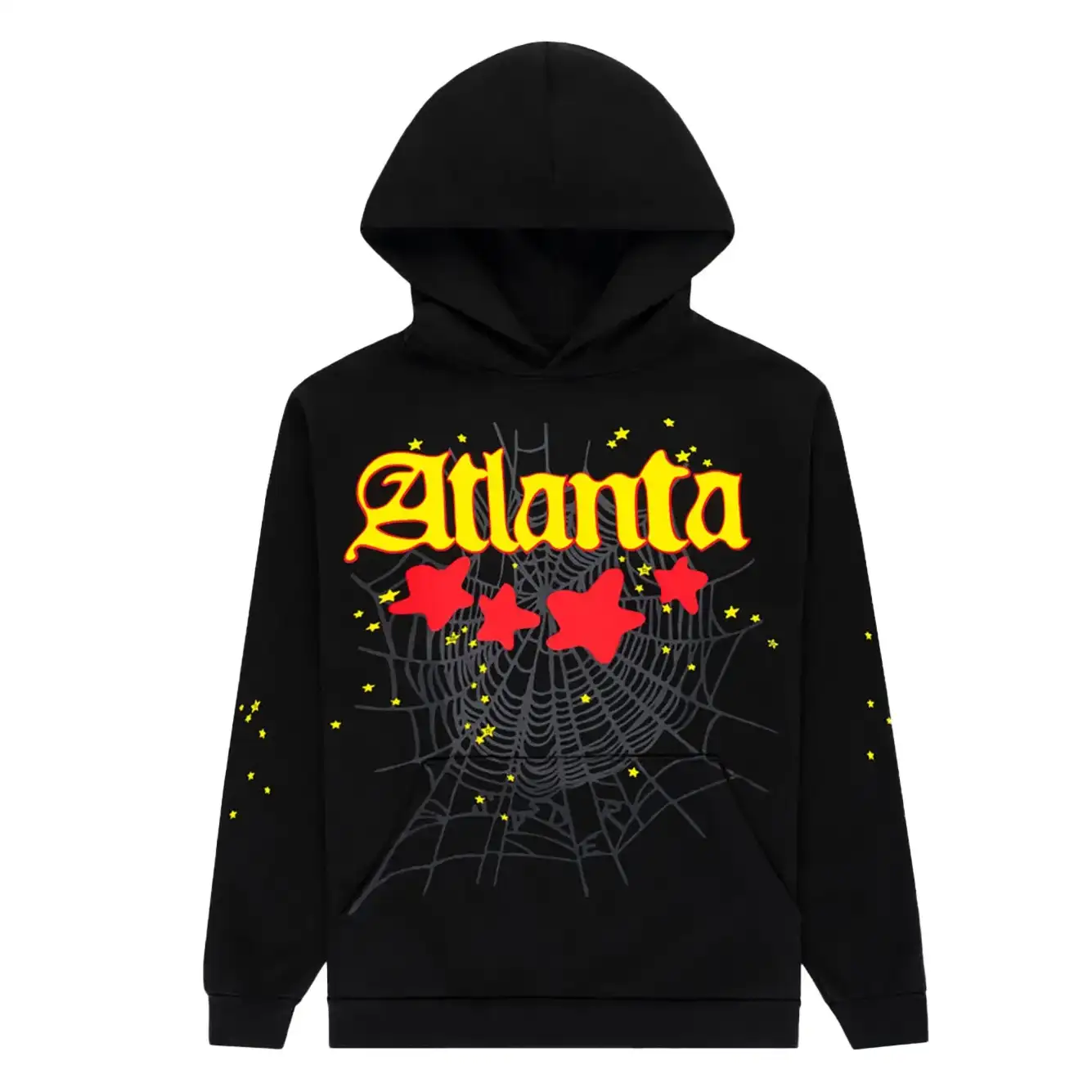 Sp5der-Atlanta-Star-Print-Hoodie-Black-1 Sp5der Atlanta Star-Print Hoodie Black - Image 1