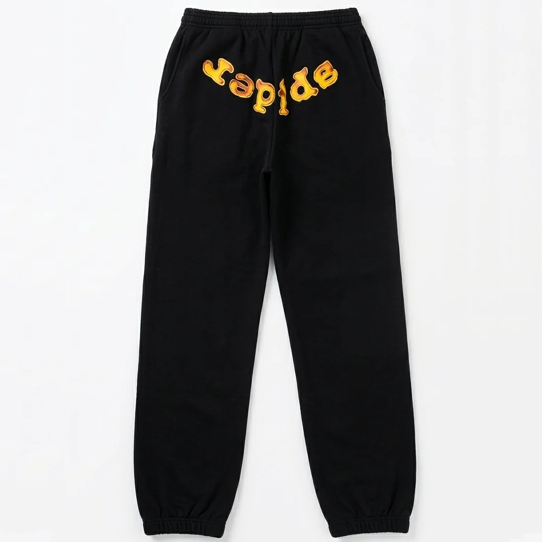 Sp5der-Flame-Logo-Sweatpants-Black-Yellow Sp5der Flame Logo Sweatpants Black Yellow - Image 1