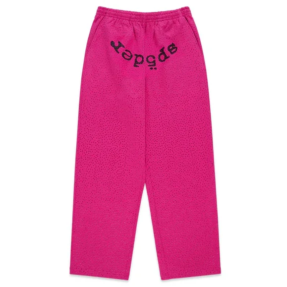 Sp5der-Rhinestone-Logo-Sweatpants-Pink Sp5der Rhinestone Logo Sweatpants Pink - Image 1