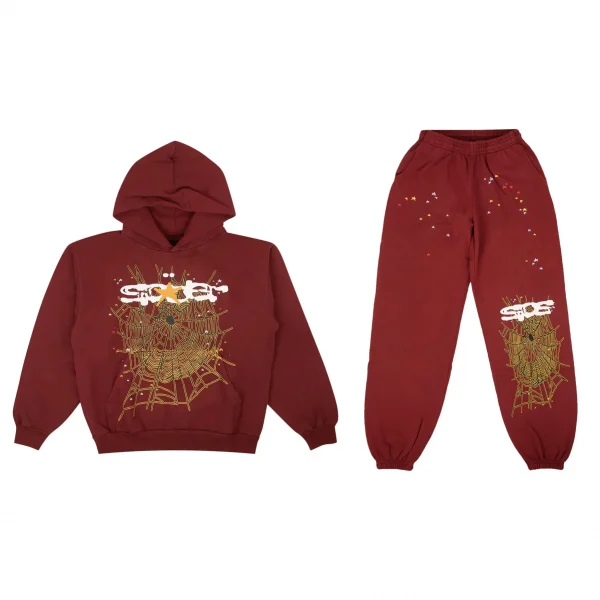 Sp5der Logo Tracksuit Maroon