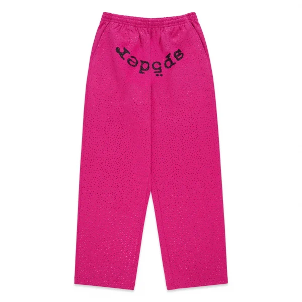 Sp5der Rhinestone Logo Sweatpants Pink