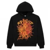 Sp5der Flame Web Graphic Hoodie Black Orange