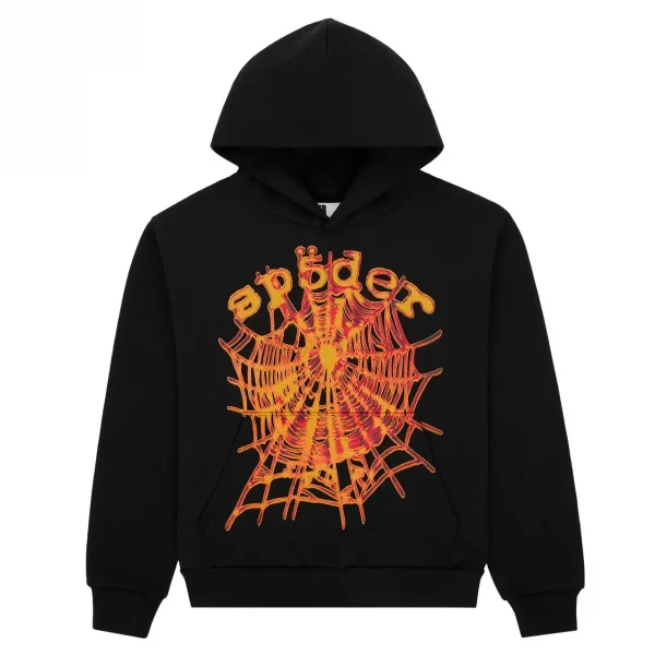 Sp5der Flame Web Graphic Hoodie Black Orange