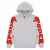 Sp5der Logo Sleeve Zip Hoodie Grey Red