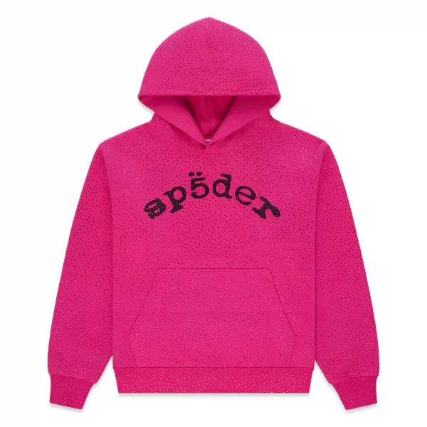 Sp5der Rhinestone Logo Hoodie Pink