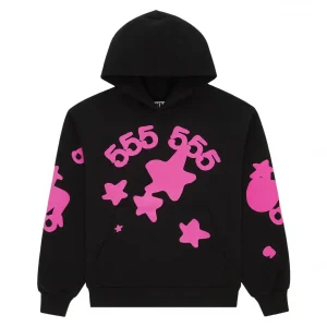 Sp5der Star Graphic Hoodie Black Pink