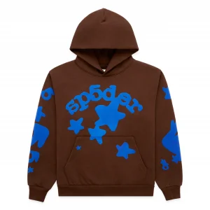 Sp5der Star Graphic Hoodie Brown Blue