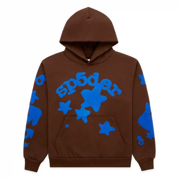 Sp5der Star Graphic Hoodie Brown Blue
