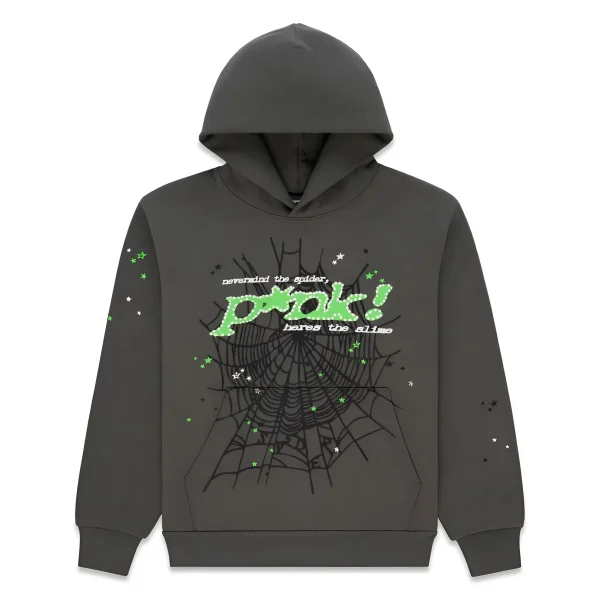 Sp5der Web Graphic Hoodie Charcoal Green