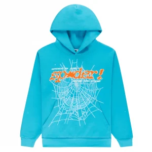 Sp5der Web Graphic Hoodie Turquoise Orange