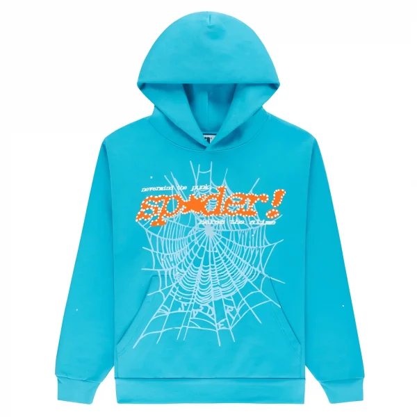 Sp5der Web Graphic Hoodie Turquoise Orange