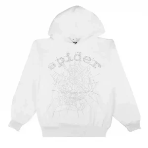 Sp5der OG Rhinestone Logo Hoodie White